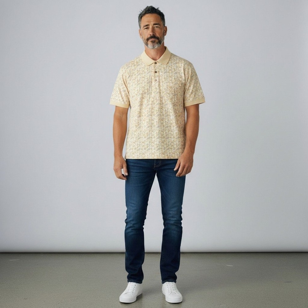 Dunhill Polo Shirt XL Yellow Seashell Print Cotton Made in Italy XY0010Z